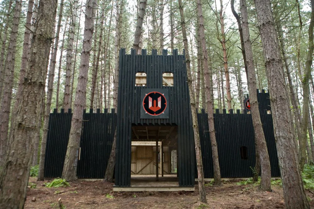 A castle-themed paintball game zone